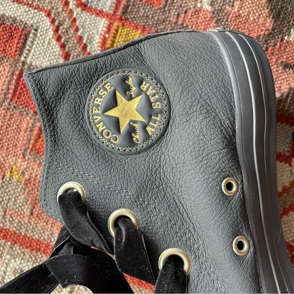 Leather converse high tops black and gold w8 - Picture 9 of 10
